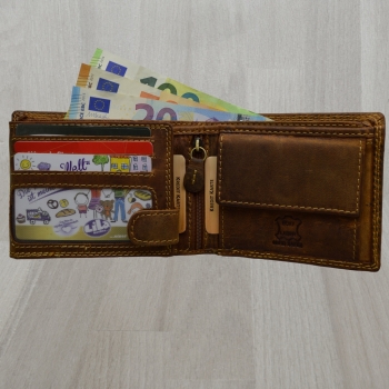 flevado Jäger Geldbeutel mit RFID Schutz Leder Geldbörse Portemonnaie mit Hirsch Druck Querformat mit RFID Schutz
